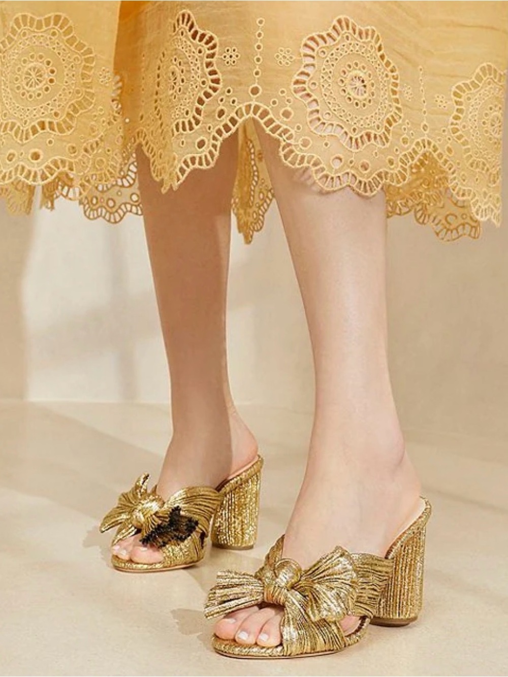 New in Box Loeffler Randall Penny Bow Metallic Gold Pleated Dress Sandals 6.5 - Picture 11 of 11